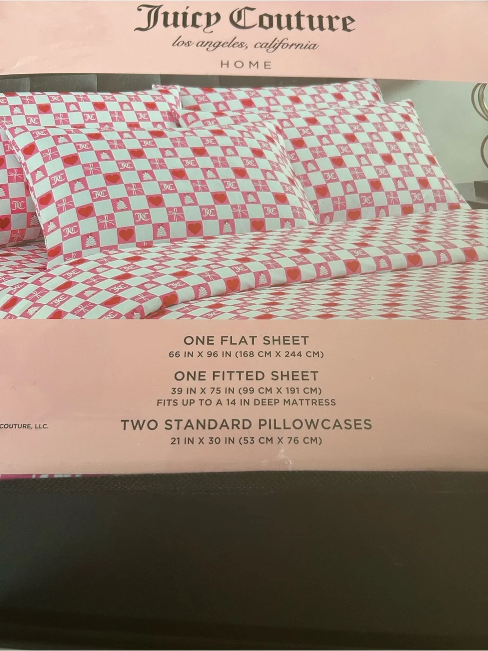 NEW Juicy Couture 4 Pc. Twin Size Christmas Sheet Set.